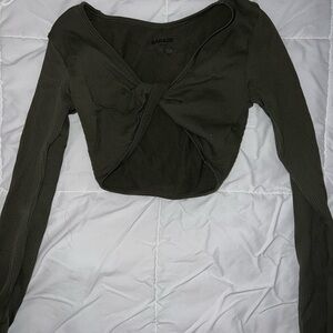 Garage Olive Green Twist-Front Top